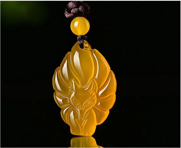 Naturalny wielokolorowy Jade dziewięcioogoniasty Fox wisiorek naszyjnik z agatów moda urok biżuteria rzeźbione chalcedon Amulet prezenty dla kobiet