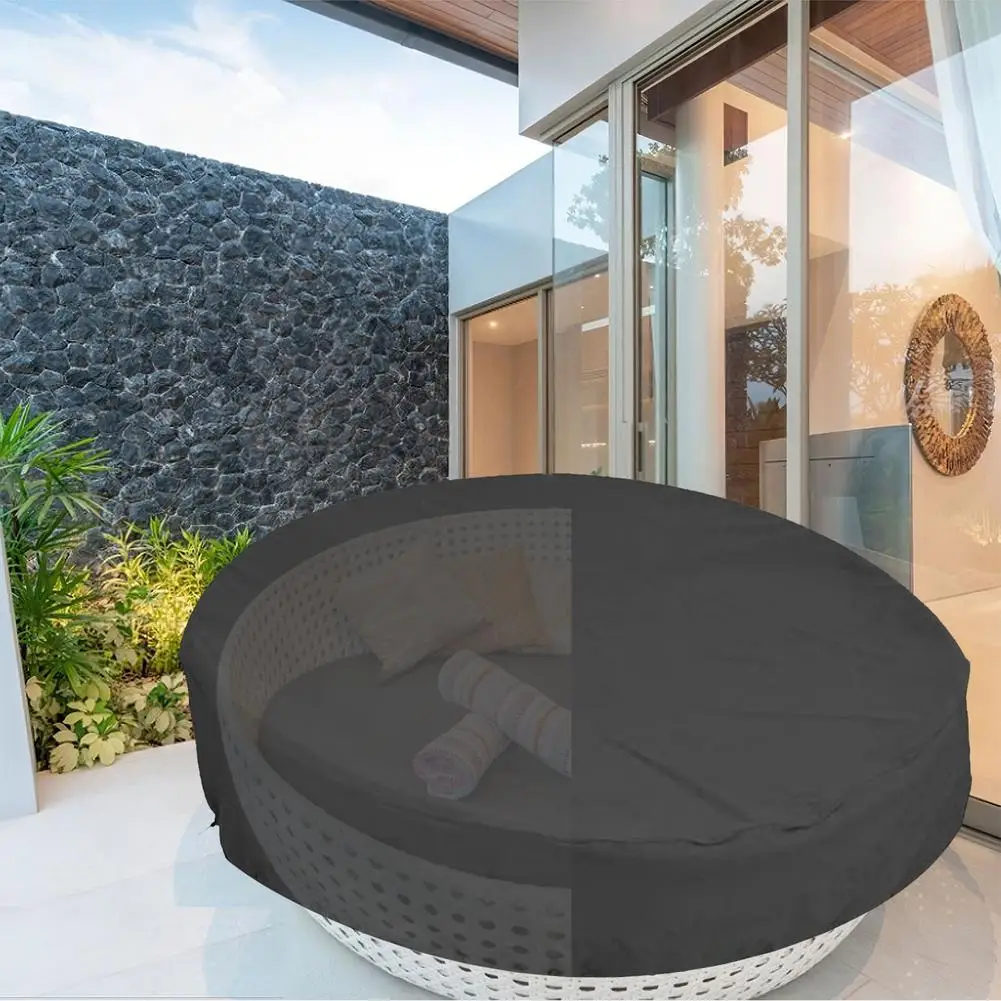 210D Oxford Cloth Black Round Furniture Cover Table Cover Outdoor Round Waterproof Daybed Cover Dustproof Garden Furniture Cover