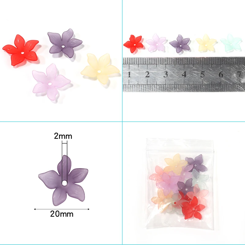 100 sztuk/partia matowe akrylowe koraliki dystansowe 20mm na liście kwiatowe kolczyki ślubne DIY akcesoria — zdjęcie 3