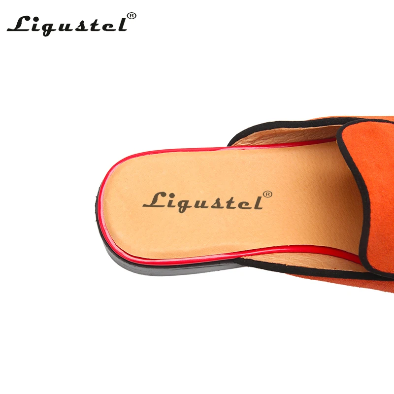 Ligustel Men Shoes Original Handmade Loafers Man Summer Party Shoes Men Flats Leather Orange Loafers Big Size Red Bottom Shoes