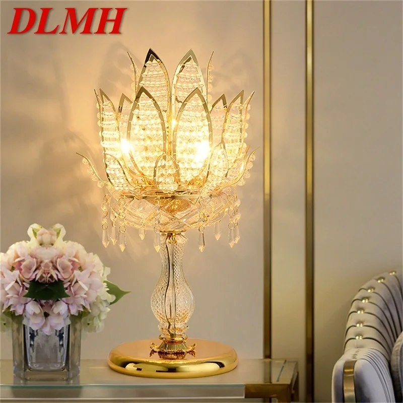 

Роскошные золотые настольные лампы DLMH, современные светодиодные креативные Настольные светильники с кристаллами в форме лотоса для украше...