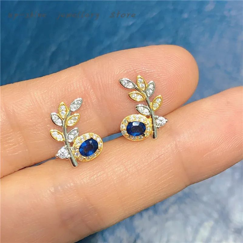 

New women's 925 silver inlaid natural sapphire earrings, exquisite workmanship, simple and lovely design