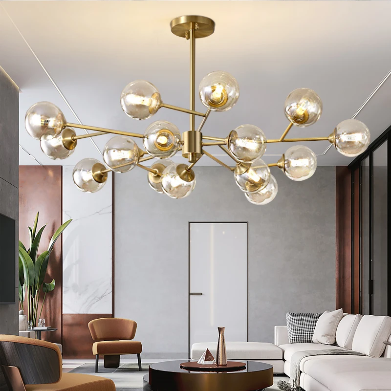 Modern Sputnik  Chandelier Lighting  Creative Glass Ball Branch Light Fixture Bedrpom Nordic Living Room Hanging Lights