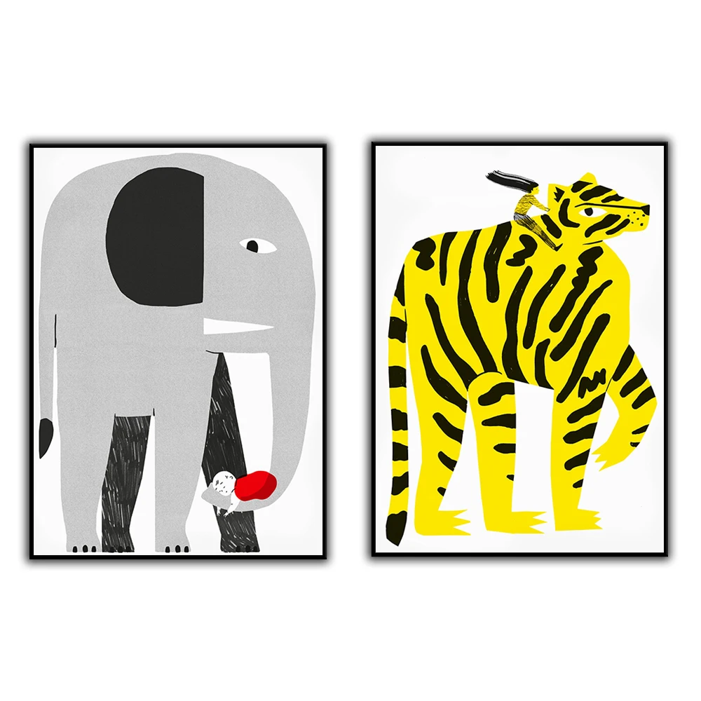 Elefant Tiger Abstrakte Büro Wand Kunst Leinwand Malerei Nordic Poster und Drucke Wohnzimmer Dekoration Bilder