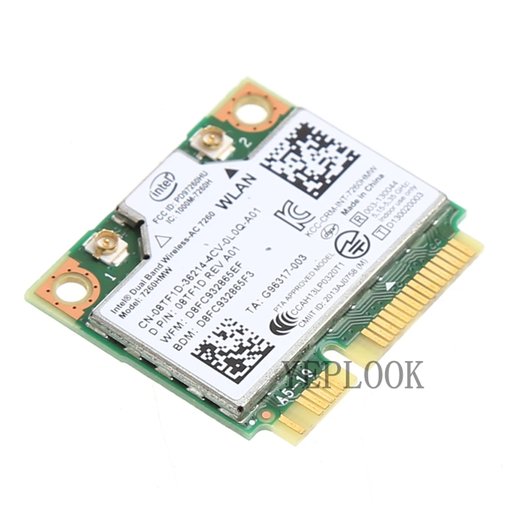 DELL용 미니 PCIe 네트워크 와이파이 카드, 듀얼 밴드 2.4G, 5Ghz, 300M + 867Mbps, BT4.0, 802.11ac, AC7260, 7260HMW, 7260AC