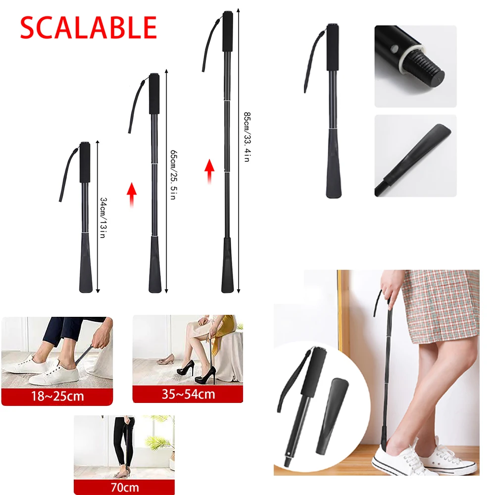 Scalable Shoehorn Telescopic Metal Shoe Horn Adjustable Length Aluminum Alloy, Portable Long Handled Shoe Horn