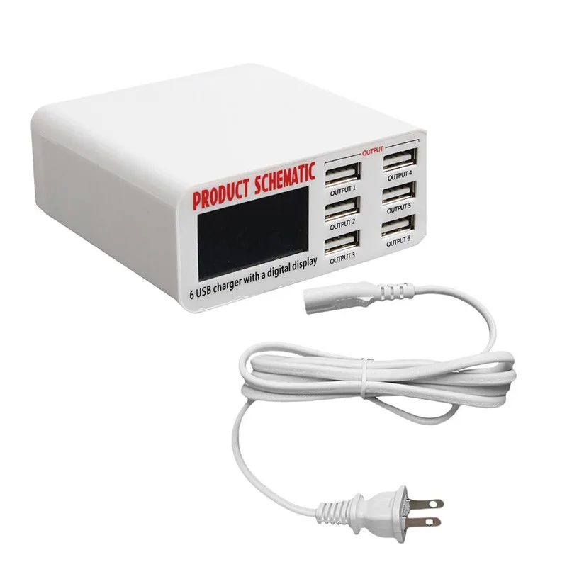 EU/US/UK 플러그 6A 6 USB 포트 고속 충전기 허브 벽 충전 어댑터 (LCD 화면 포함)