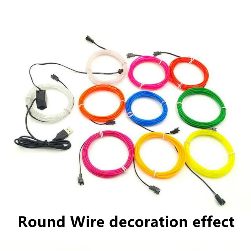 1M/2M/3M/5M/10M EL Wire 5V USB LED Strip Rope Tube Neon Light Glow Flat Edge Car Interior Atmosphere Decor Lamp Decorated Prop