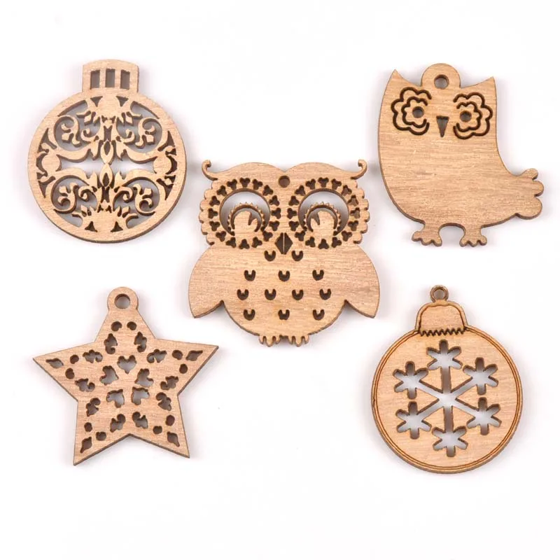 DIY Natural Wooden Chip Christmas Tree Hanging Ornaments Pendant Kids Gifts Snowman Xmas Ornaments Decorations mt2521