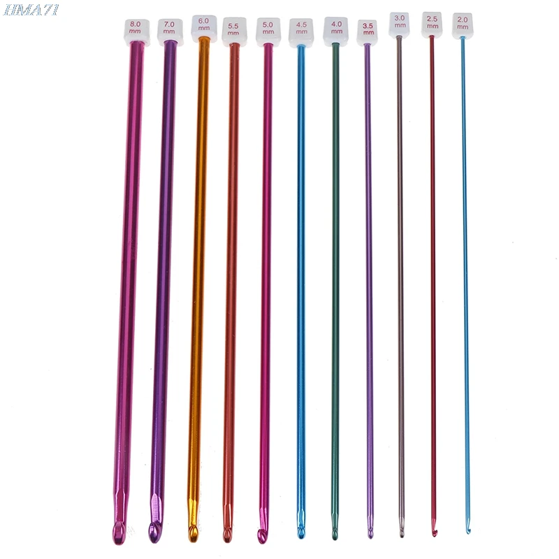 

11Pcs 10.6" Multicolour Aluminum TUNISIAN AFGHAN Crochet Hook Knit Needles Set 2-8mm