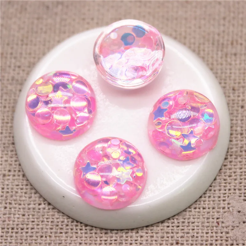 50pcs 12mm Glitter Sequins Filled Resin Round Flatback Cabochon DIY Hair Clip/Jewelry Craft Decoration Accessories