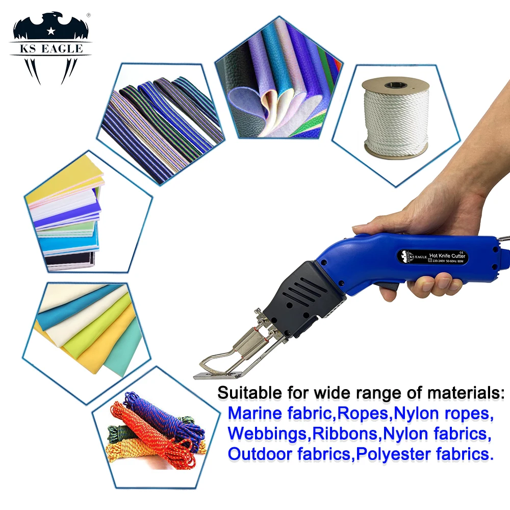 KS EAGLE Hot Knife Fabric Cutter Electric Heat Rope Cutter for Rope Wall Cloth Webbing R-Type Blade with Fabric Cutting Foot