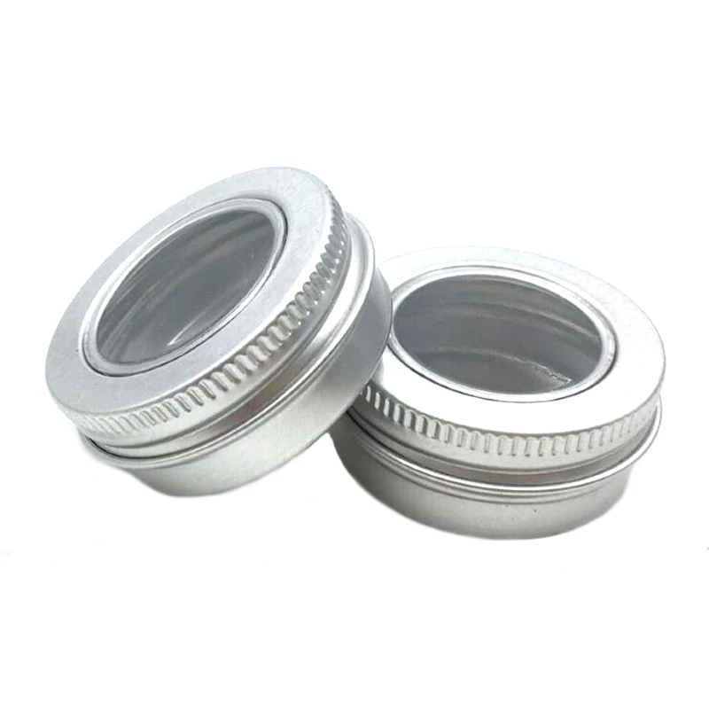 50pcs 15ml Nail Art Accessories Storage Box Aluminum Jars with Clear Window Empty Cosmetic Metal Tin Containers Packaging Cans