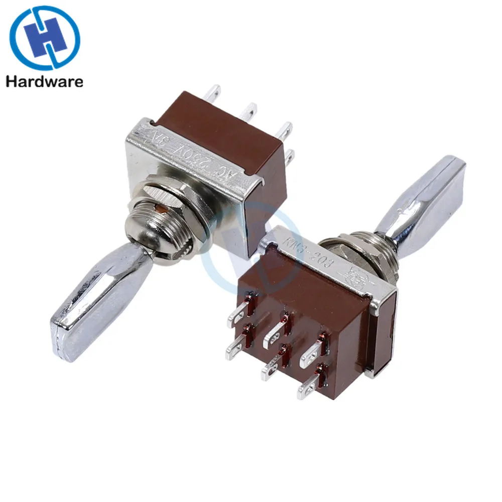 5pcs KN3-203 Rocker Latching Toggle Switch 3 Positions ON-OFF-ON 3A/250V Handle Switch 6pins