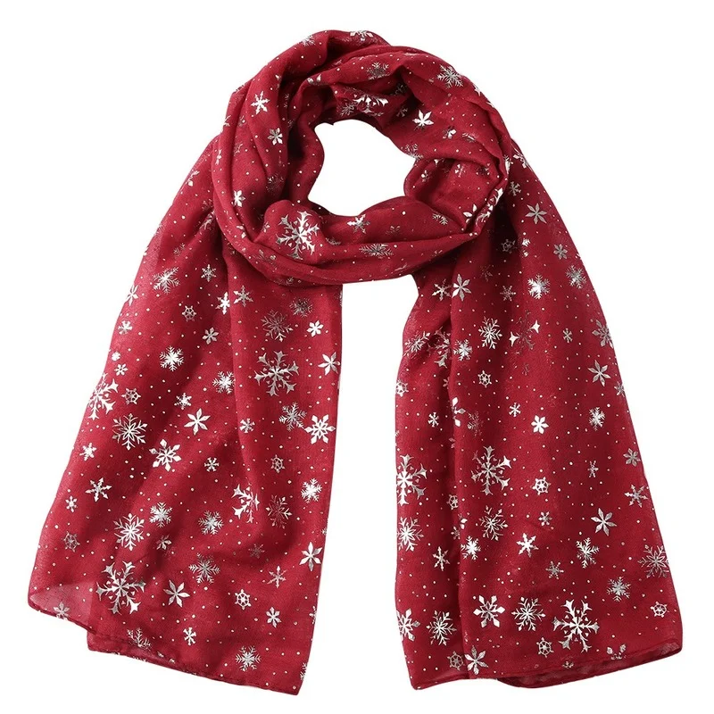 New Christmas Snowflake Printing Lady Scarf Fashion Holiday Gift Woman Scarves Cotton Blends Shawl, Wrap thin ventilate 180-70cm