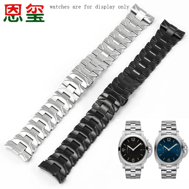 22mm24mm Solid Stainless Steel Watchband  Black Silver Strap Butterfly Buckle For PAM441 111 Series Men's Watch Chain