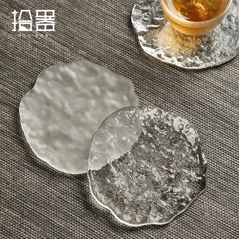 

Crystal tea coaster Japanese-style thickened glass heat-resistant cup holder placemat coffee cup water cup retro