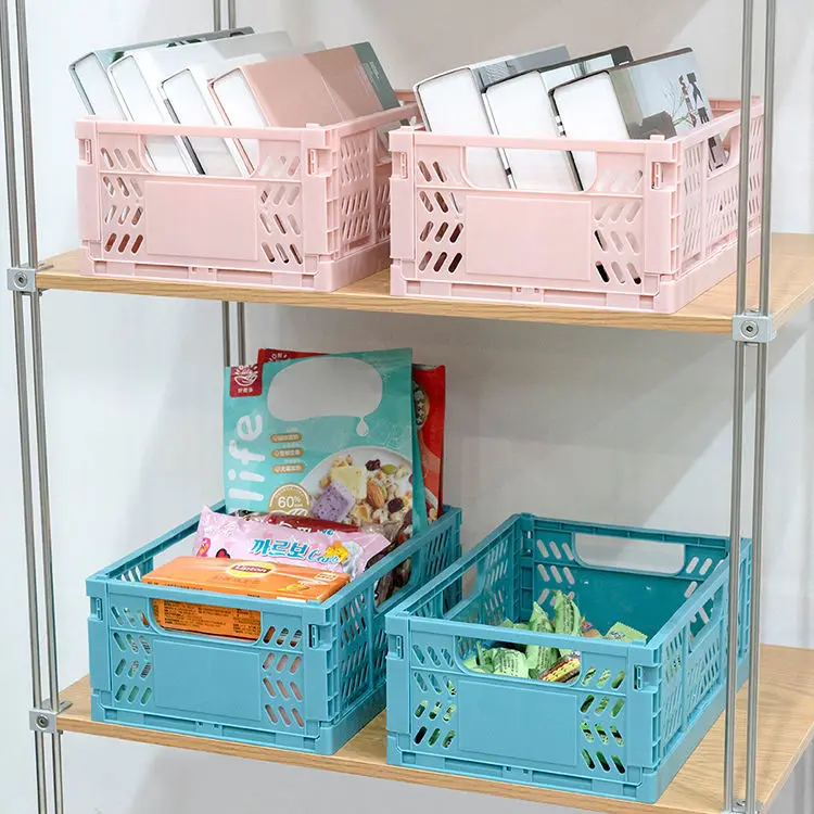 High Capacity Foldable Plastic Storage Basket Utility Cosmetic Container Desktop Home Kitchen Warehouse Storage Baskets Box
