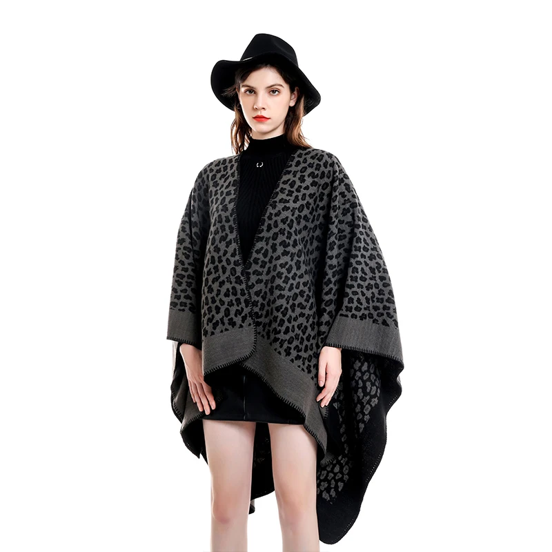 Fashion Imitation Cashmere Women Vintage Elegant Leopard Winter Scarf Warm Knitted Temperament Female Thick Split Wrap Shawl