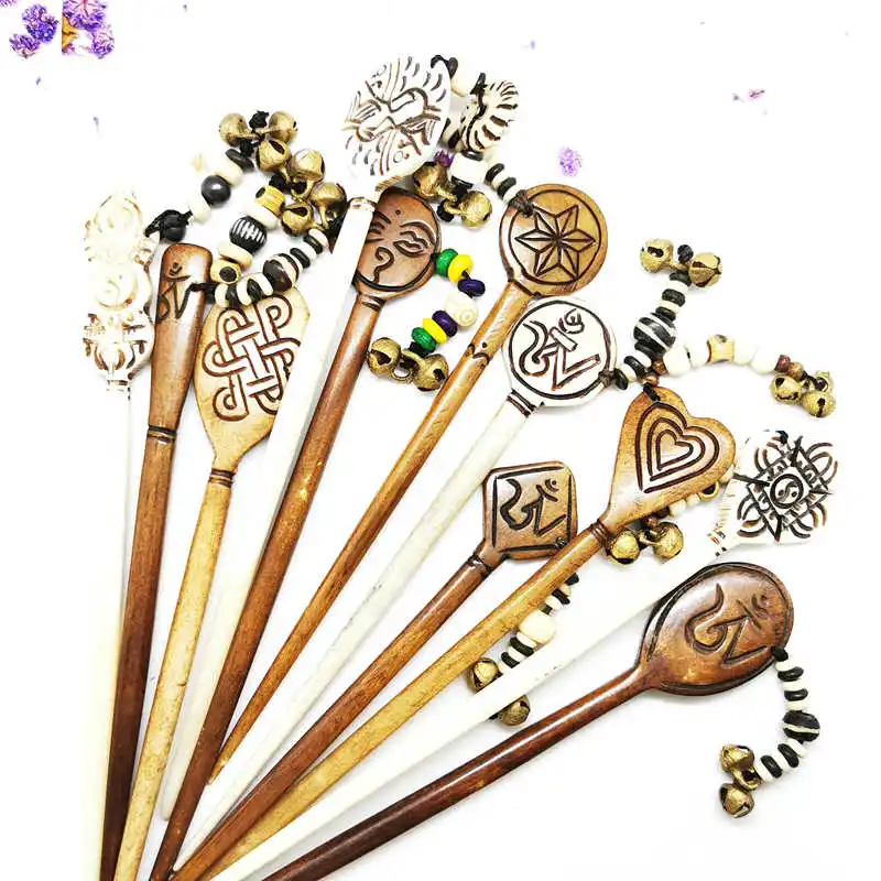 Mix 10PCS Tibet Yak Bone Hand Carved Hair sticks Tibetan Tribal Hairwear Many Designs Free ship L023