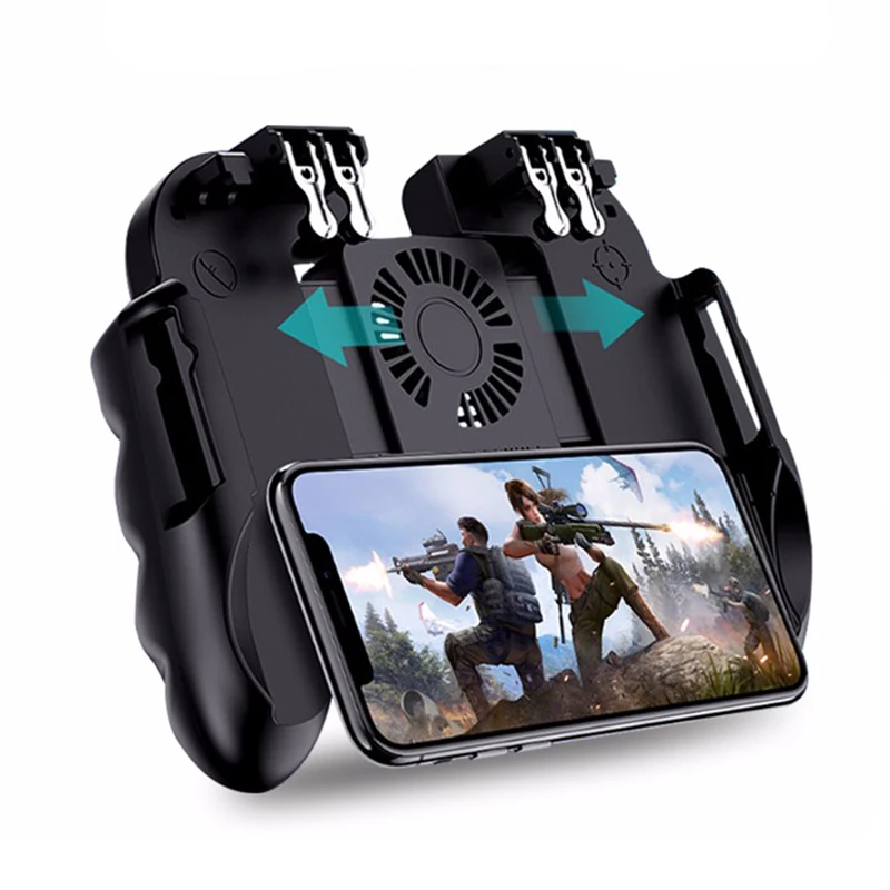 H9 ستة إصبع Pubg تحكم غمبد المقود Pubg المحمول الزناد L1R1 مطلق النار المقود لوحة ألعاب حامل هاتف مع المشجعين برودة