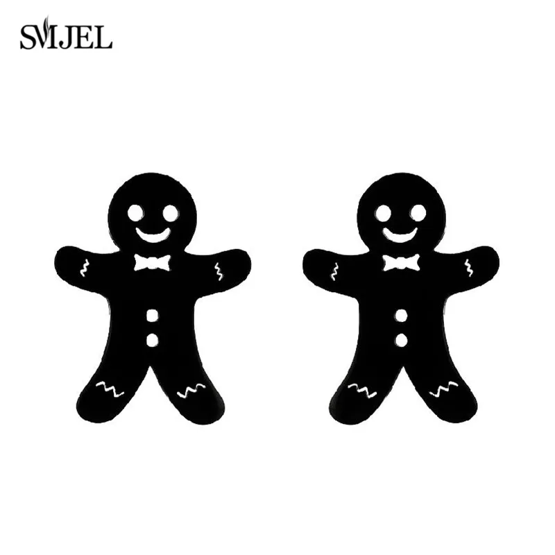 New Gingerbread Man Earrings for Women Fashion Stainless Steel Cookies Earings Jewelry Funny Christmas Gifts Accessories