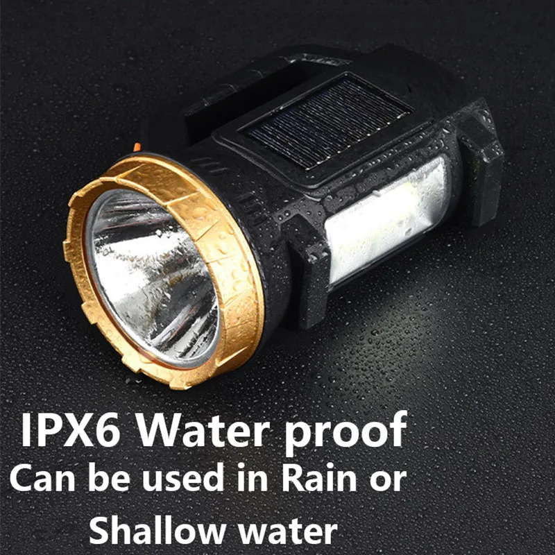 Super Bright Solar/USB Rechargeable Searchlight Work Light Outdoor Tent Light Protable Handheld Waterproof Camping Flashlight