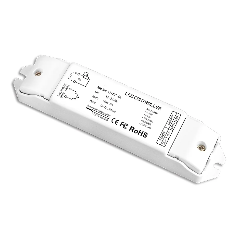 

LTECH New 0-10V LED Dimming Driver Low Voltage;DC12-24V Input;6A*1CH Output PWM Push Button Dimmable Intelligent Power drive