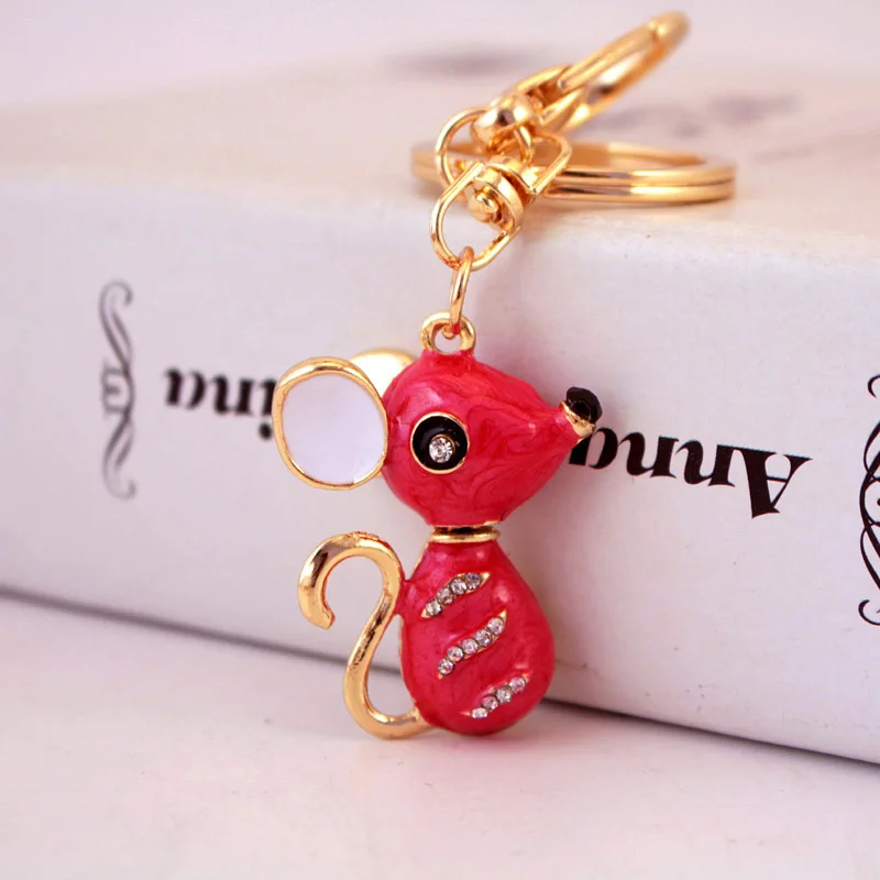 Year of the Rat Gift Cute Zodiac Mouse Car Keychain Animal Metal Pendant Key Ring Pendants