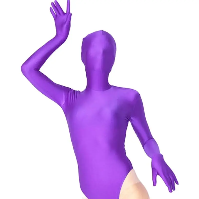 Unisex Shiny Separated Fingers Bodysuit Masked Half Coat Zentai One Piece Tights Bodystocking Cosplay Stay Costume Leotard Body