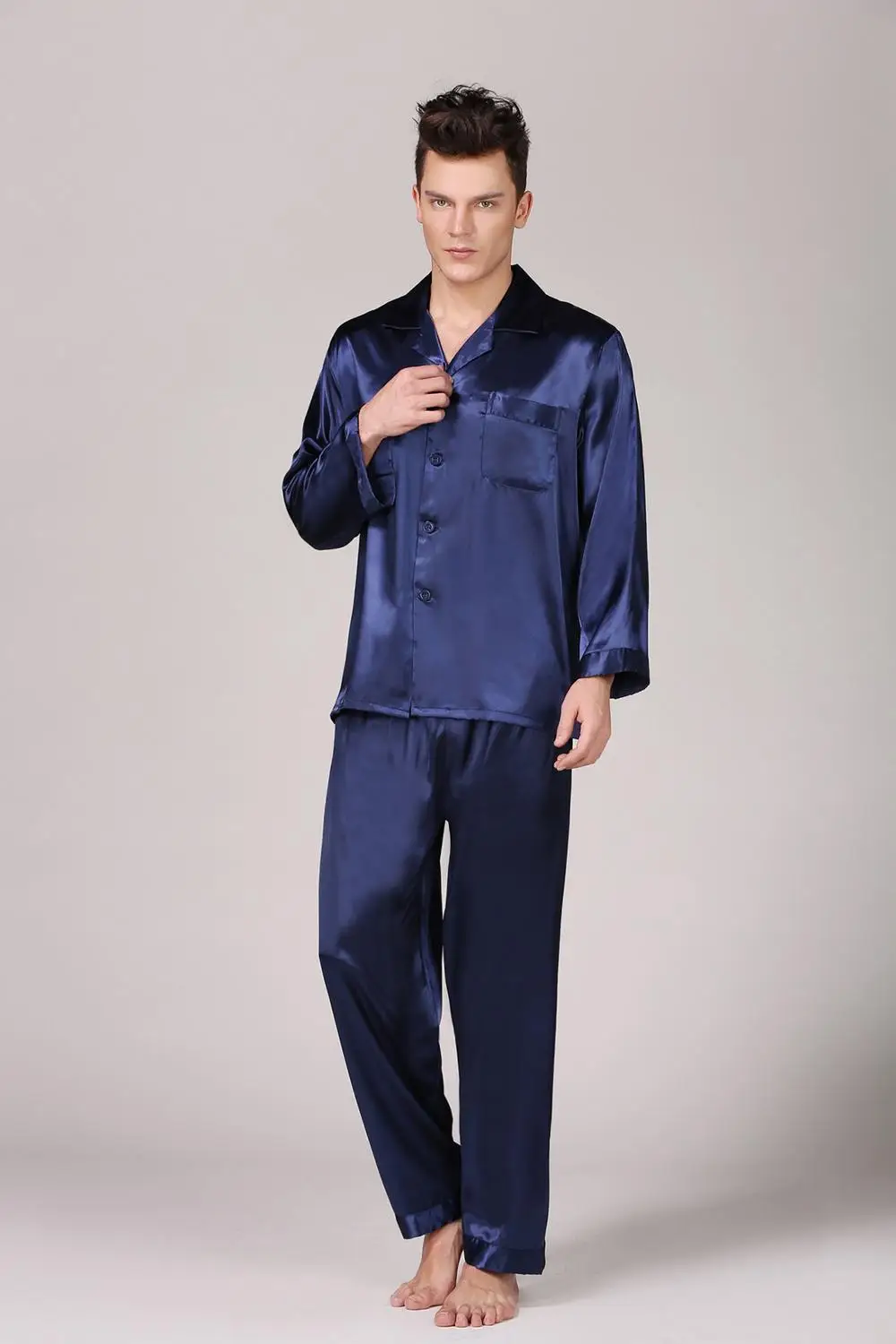 Seide Satin Nachtwäsche Pyjama Set Langarm Schlaf Tops Männer Freizeit Nachtwäsche 2 Stück Home Anzug Hosen Pyjama Nachthemd plus Größe 5xl