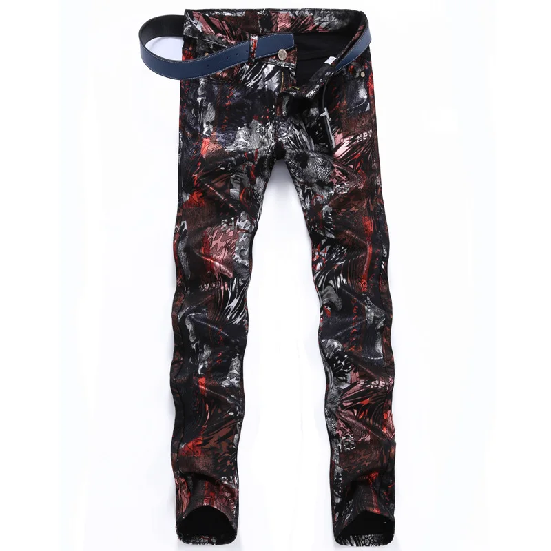 

Men's Casual Straight Printing Autumn Elastic Cotton Personality Graffiti Black Soft Floral Cloth Trousers Trend All-match Pants