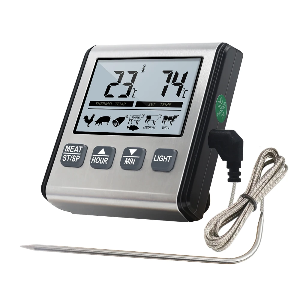 Digital Cooking Thermometer Food BBQ Baker Temperature Meter 0-250C with Temperature Probe Clock Timer Alarm Function