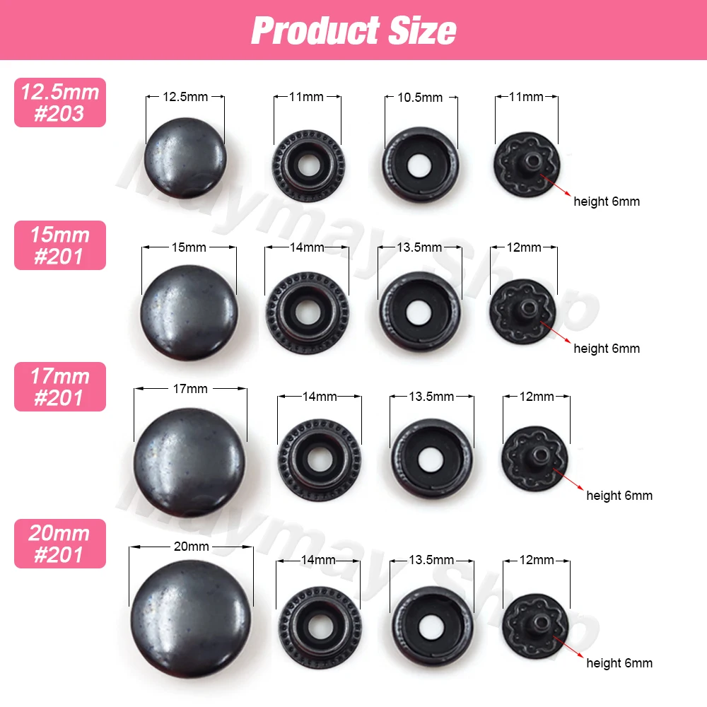 25Sets 201/203 Metal Snap Fasteners Snaps Button Press Studs Sewing Button For DIY Coat Clothes Garment Bag Shoes Leathercraft