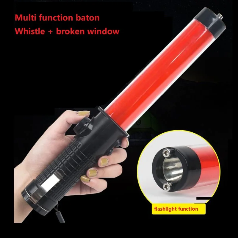 29CM Multi-function Outdoor LED Road Traffic Baton Warning light Whistle Magnet Hook Buzzer Fluorescent Guide Rod