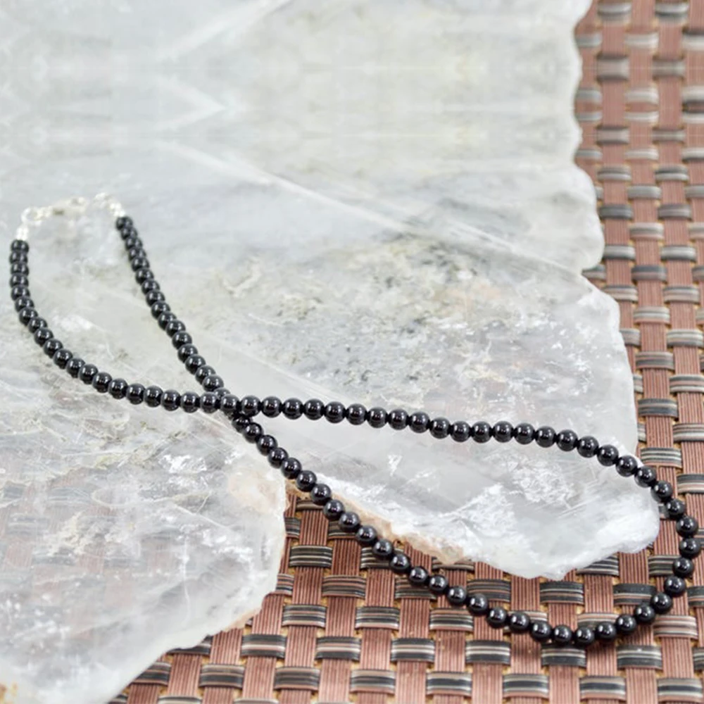 4mm Natural Onyx Beads Necklaces Polished Black Stone Necklaces Women Men Fashion Choker Classic Jewelry Gift Dropshipping 16in