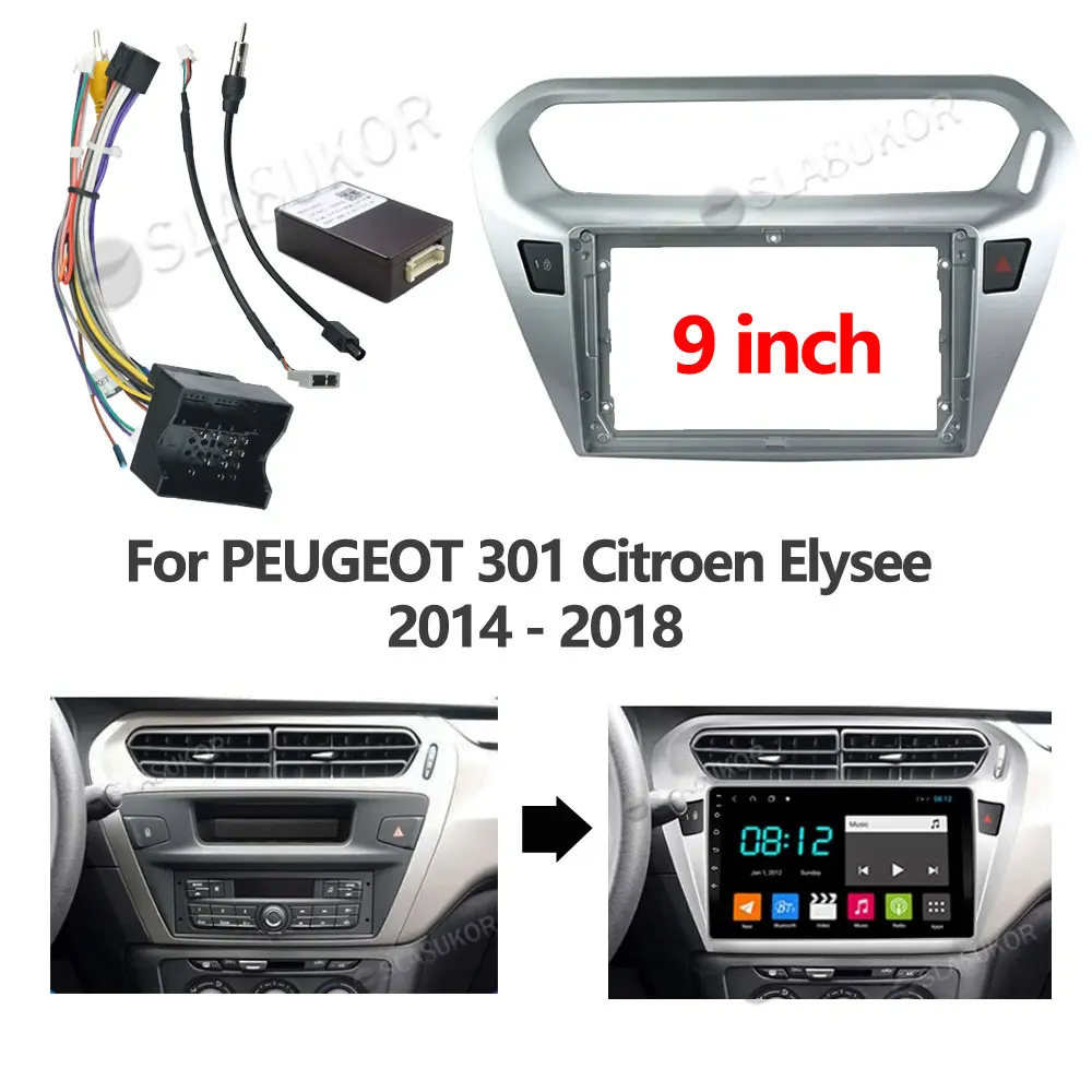 

9 Inch For PEUGEOT 301 Citroen Elysee 2014 2015-2018 Frame or Canbus cable Din Player Dashboard Adaptor Refitting Facia Panel