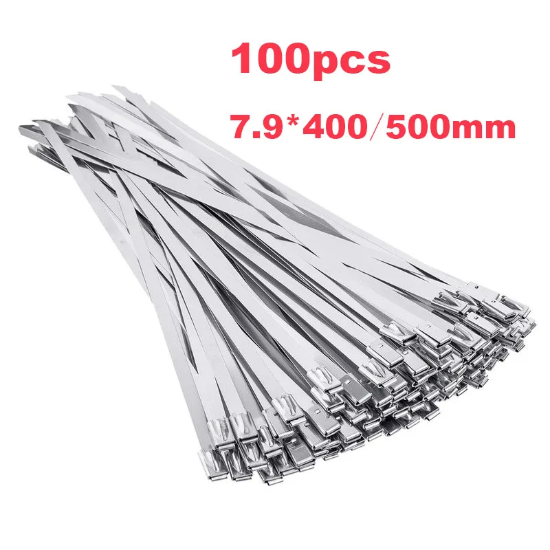 

100Pcs Width 7.9mm Stainless Steel Zip Tie Exhaust Wrap Coated Locking Cable Ties Multi-Purpose Locking Cable Metal Zip Ties