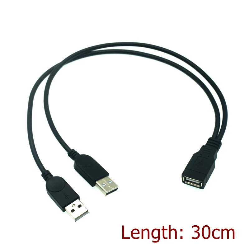 USB 2.0 A 1 male to 2 Dual USB Female Data Hub Power Adapter Y Splitter USB Charging Power Cable Cord Extension Cable 30CM