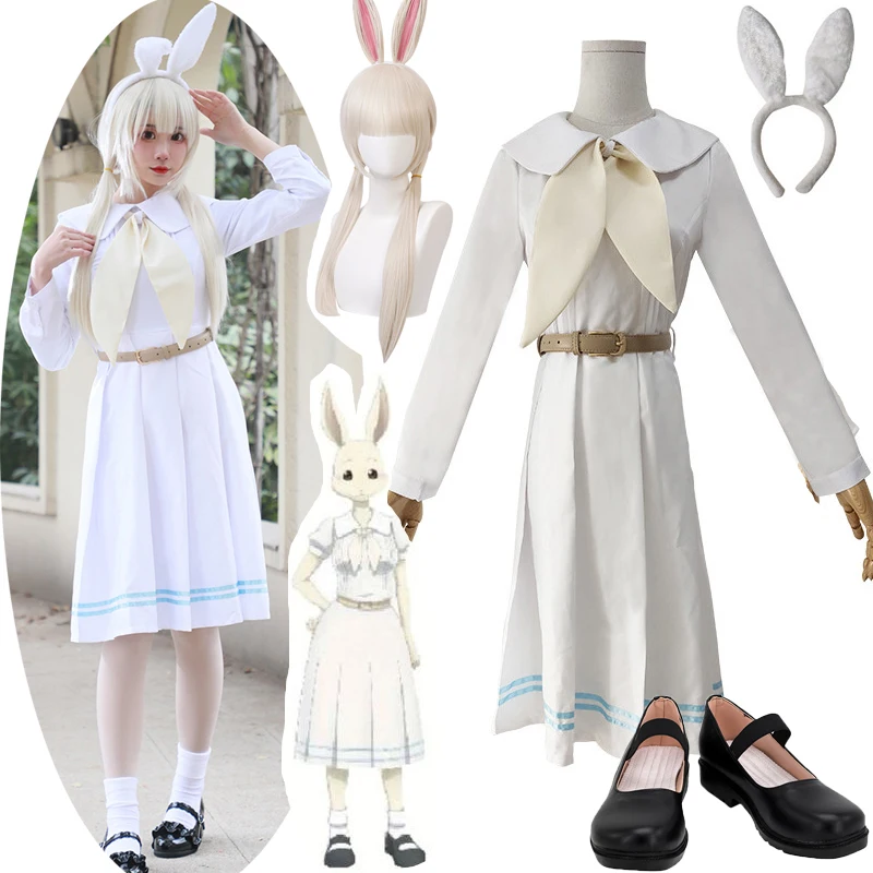 Anime Beastars Haru Cosplay Costume Uniform White Rabbit Animal Cute Dress and shoes Girls Senpai Cosplay Outfits Halloween suit