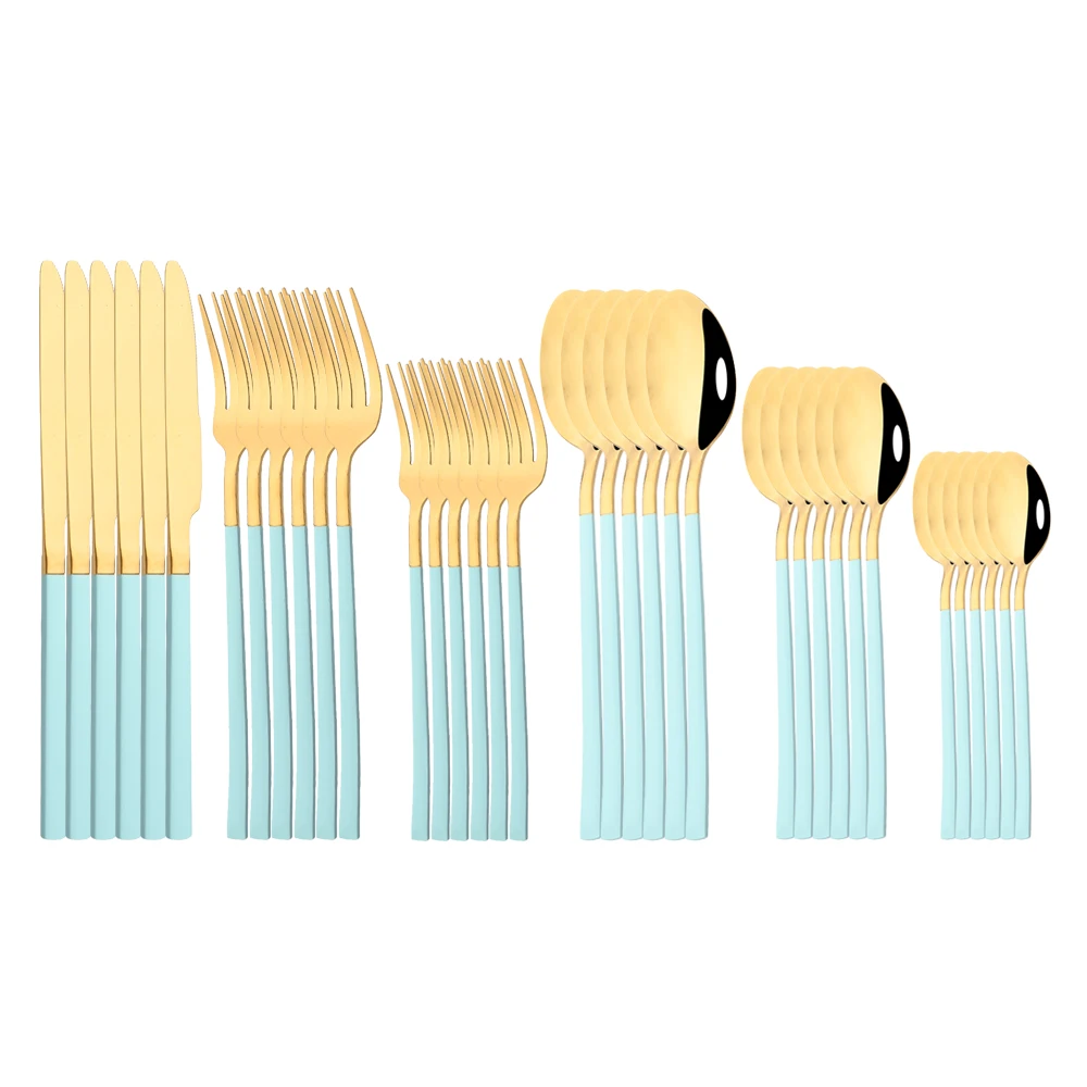 36Pcs Mirror Gold Stainless Steel Flatware Cutlery Set Party Fork Knife Dessert Spoon Dinner Dinnerware Silverware Kitcehn Set