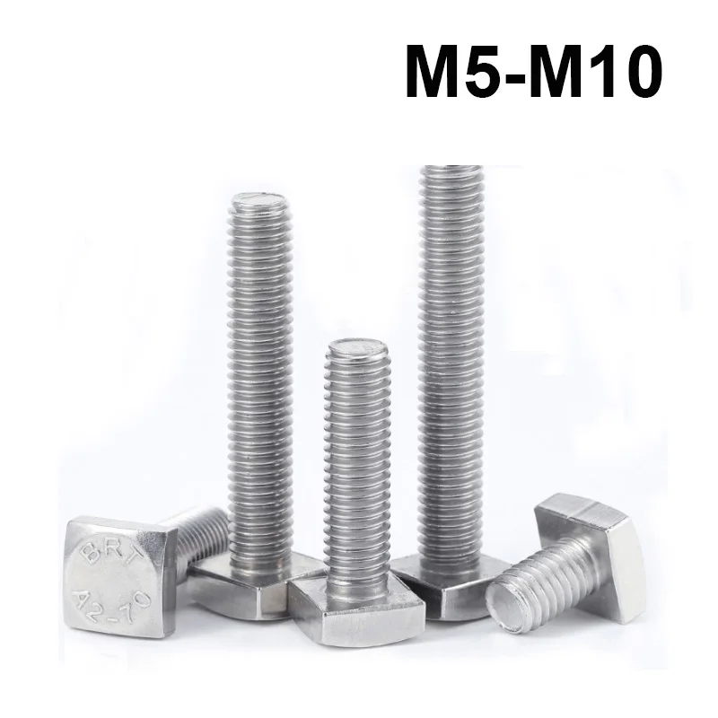 1/5Pcs 304 Stainless Steel Square Head Screws/Bolts Thread diameter M5-M10 Length 8-100mm