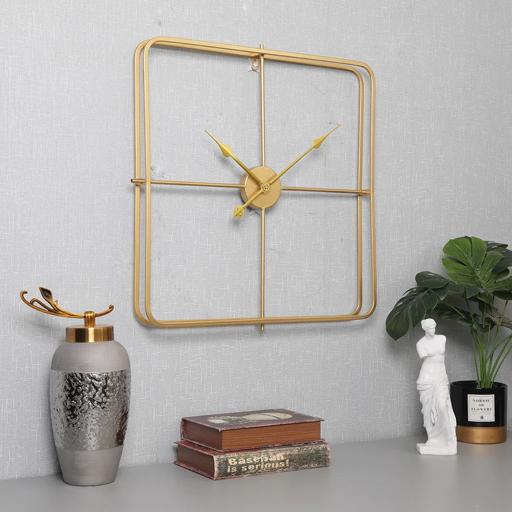 Large Square Retro Metal Wall Clock Double Layer Antique Iron Frame Mute Watch Modern Livingroom Hotel Home Decor Numerals Clock