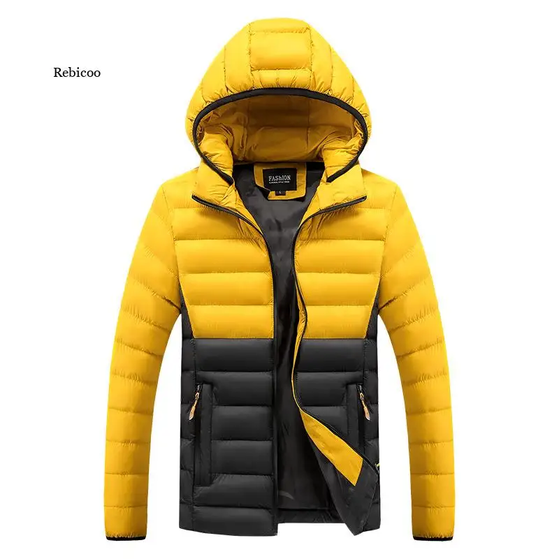 Casaco masculino de inverno, jaqueta casual, parkas da moda de outono, casaco fino com capuz, à prova de vento