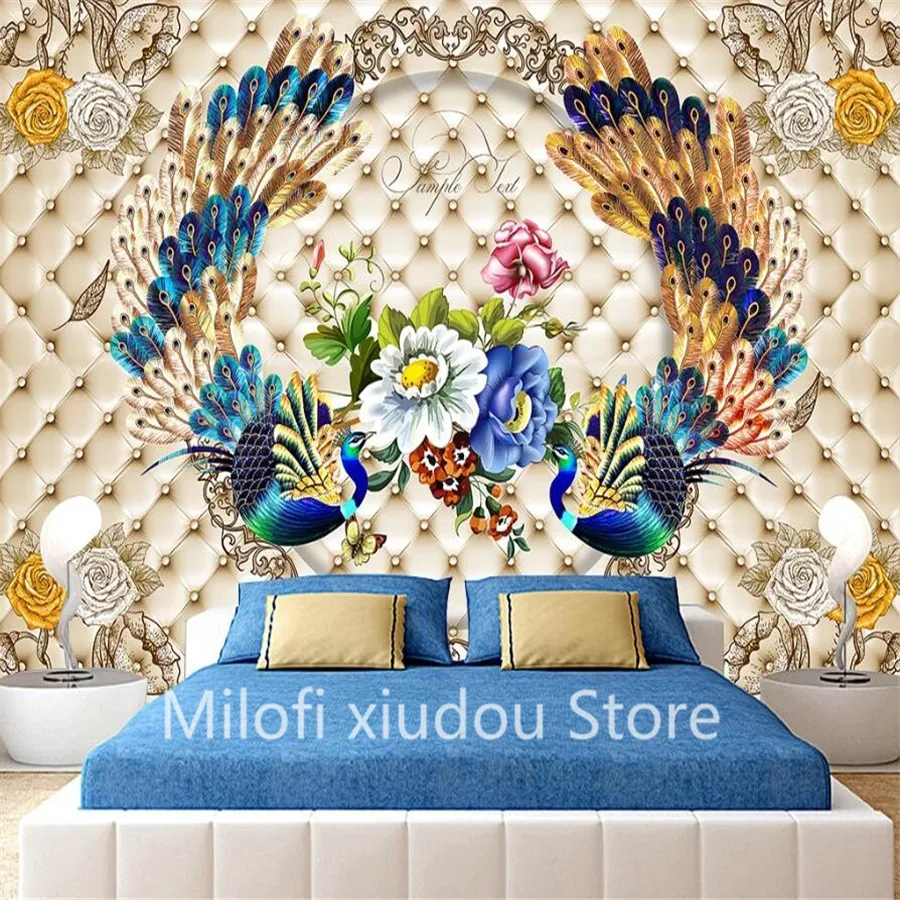 Milofi custom 3D wallpaper mural peacock flower bud open screen flower bud background wall for living room bedroom decoration pa