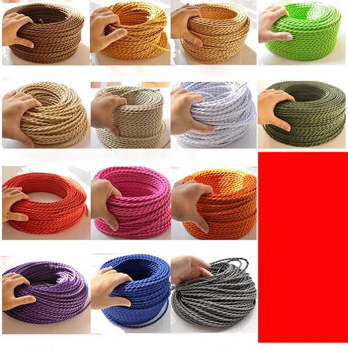 Imagen 2 del producto Cable de cobre eléctrico de 0,75mm x 2 núcleos, Cable de tela retorcida Vintage, Cable textil de 2 cables, Cable de lámpara colgante, iluminación Edison