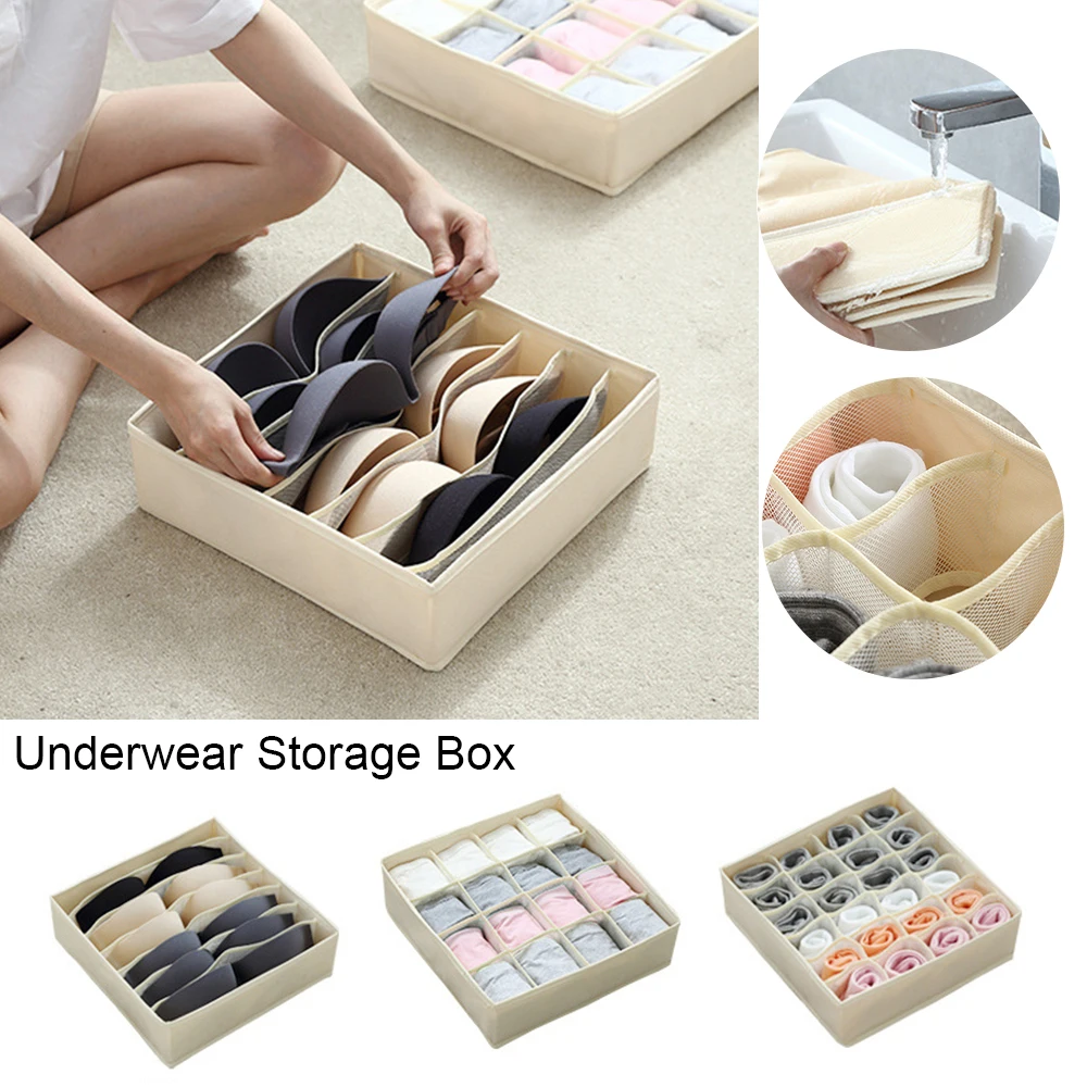 Underwear Storage Box Foldable 7 16 24 Grids Drawer Divider Bras Socks Washable Boxes Multifunctional Home Storage Organizer