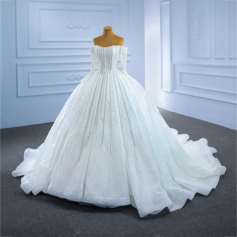 J67270 JANCEMBER Branco Off-ombro Do Vestido de Casamento 2021 Novo Manga Longa Listrada Lantejoulas Decoração Backless свадебное-платье