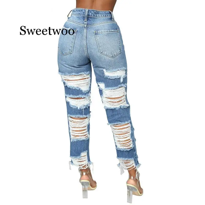 

Casual Ripped Jeans Women High Elastic Pencil Pants Push Up High Waist Denim Jeans Mujer Trousers Vestidos