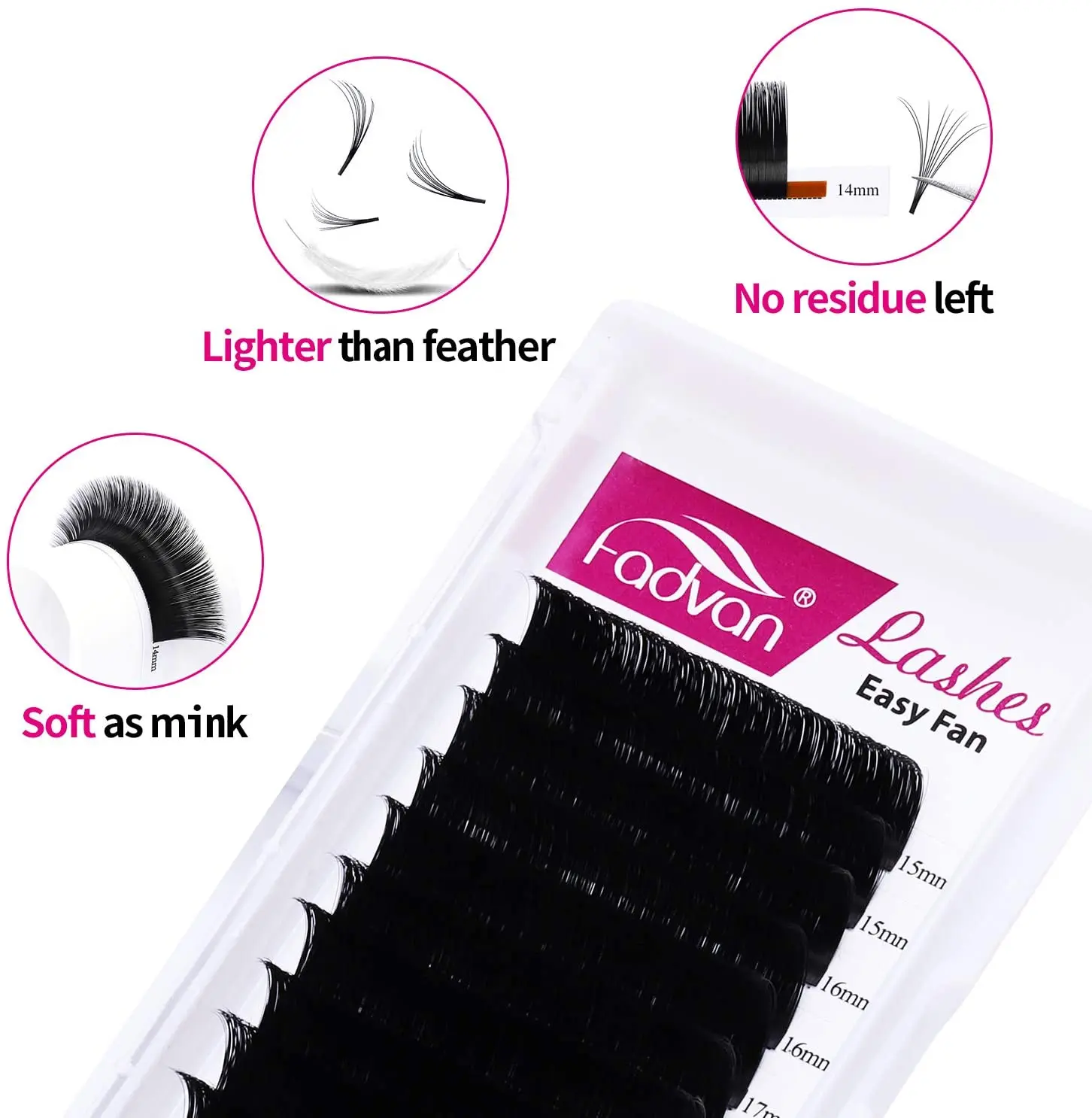 Fadvan L Curl Easy Fanning Lashes Extension Auto Blooming Faux Mink Eyelash Volume 15-20mm Mixed Fan Lashes